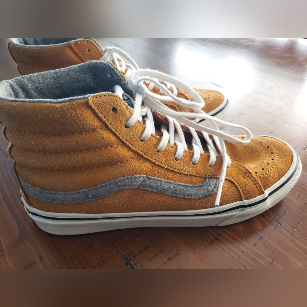 Vans Sk8-Hi Top Slim Classics Vintage Suede Amber Gold Women's Size 6.5 Men 5